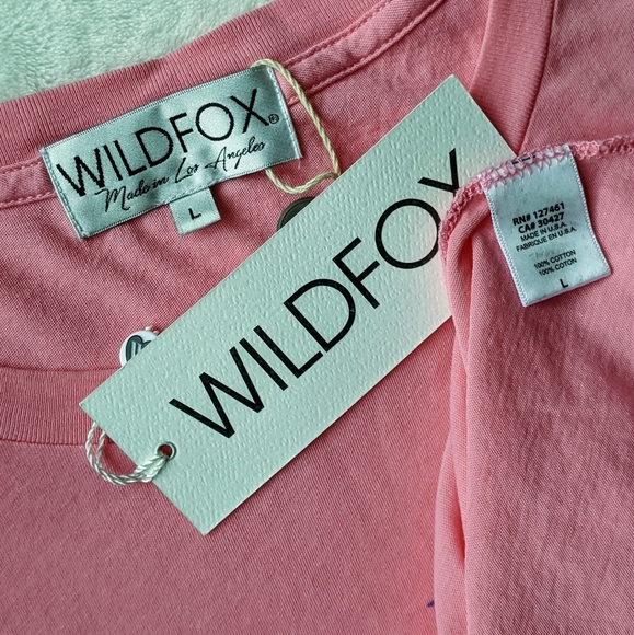 Wildfox Tee Sandy Skin Salty Rims Cotton Short Sleeves Crew Neck Pink L NWT - Picture 12 of 12